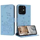 For itel A70 Embossed Kitten Phone Leather Case with Lanyard(Blue) - 1