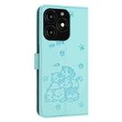 For itel A70 Embossed Kitten Phone Leather Case with Lanyard(Mint Green) - 3