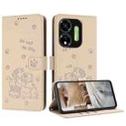 For itel P55 5G / P661N Embossed Kitten Phone Leather Case with Lanyard(Beige) - 1