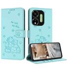 For itel P55 5G / P661N Embossed Kitten Phone Leather Case with Lanyard(Mint Green) - 1