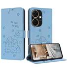 For itel P55+ Embossed Kitten Phone Leather Case with Lanyard(Blue) - 1