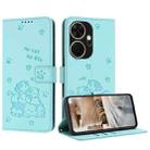 For itel P55+ Embossed Kitten Phone Leather Case with Lanyard(Mint Green) - 1