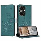 For itel P55+ Embossed Kitten Phone Leather Case with Lanyard(Dark Green) - 1