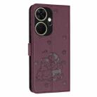 For itel P55+ Embossed Kitten Phone Leather Case with Lanyard(Wine Red) - 3