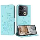 For itel P65 4G / P671L Embossed Kitten Phone Leather Case with Lanyard(Mint Green) - 1