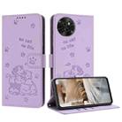 For itel S23 Embossed Kitten Phone Leather Case with Lanyard(Purple) - 1