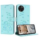 For itel S23 Embossed Kitten Phone Leather Case with Lanyard(Mint Green) - 1