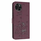 For itel S23 Embossed Kitten Phone Leather Case with Lanyard(Wine Red) - 3