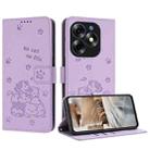 For itel S23+ Embossed Kitten Phone Leather Case with Lanyard(Purple) - 1