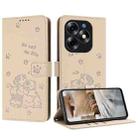 For itel S23+ Embossed Kitten Phone Leather Case with Lanyard(Beige) - 1