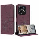 For itel S23+ Embossed Kitten Phone Leather Case with Lanyard(Wine Red) - 1