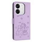 For itel A80 Embossed Kitten Phone Leather Case with Lanyard(Purple) - 3