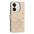 For itel A80 Embossed Kitten Phone Leather Case with Lanyard(Beige) - 3