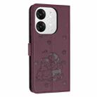 For itel A80 Embossed Kitten Phone Leather Case with Lanyard(Wine Red) - 3