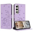 For itel S25 Embossed Kitten Phone Leather Case with Lanyard(Purple) - 1