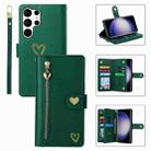 For Samsung Galaxy S23 Ultra 5G POLA Love Multi-Card Slots Zipper Wallet Leather Phone Case(Dark Green) - 1