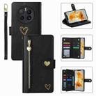 For Huawei Mate 50 Pro POLA Love Multi-Card Slots Zipper Wallet Leather Phone Case(Black) - 1