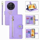 For Huawei Mate 50 Pro POLA Love Multi-Card Slots Zipper Wallet Leather Phone Case(Purple) - 1