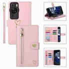 For Huawei P60 Pro POLA Love Multi-Card Slots Zipper Wallet Leather Phone Case(Pink) - 1