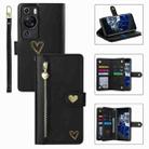 For Huawei P60 Pro POLA Love Multi-Card Slots Zipper Wallet Leather Phone Case(Black) - 1