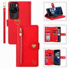 For Huawei P60 Pro POLA Love Multi-Card Slots Zipper Wallet Leather Phone Case(Red) - 1