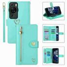 For Huawei P60 Pro POLA Love Multi-Card Slots Zipper Wallet Leather Phone Case(Light Green) - 1