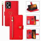 For Xiaomi Poco F5 POLA Love Multi-Card Slots Zipper Wallet Leather Phone Case(Red) - 1