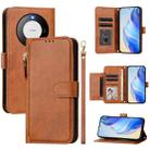 For Huawei Mate 60 Multi-Card Slots Zipper Wallet Leather Phone Case(Brown) - 1