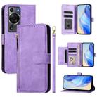 For Huawei P60 / P60 Pro Multi-Card Slots Zipper Wallet Leather Phone Case(Purple) - 1