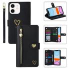 For iPhone 11 POLA Love Multi-Card Slots Zipper Wallet Leather Phone Case(Black) - 1