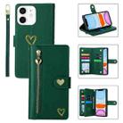 For iPhone 11 POLA Love Multi-Card Slots Zipper Wallet Leather Phone Case(Dark Green) - 1