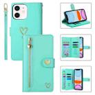 For iPhone 11 POLA Love Multi-Card Slots Zipper Wallet Leather Phone Case(Light Green) - 1