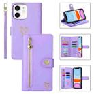 For iPhone 11 POLA Love Multi-Card Slots Zipper Wallet Leather Phone Case(Purple) - 1