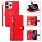 For iPhone 11 Pro Max POLA Love Multi-Card Slots Zipper Wallet Leather Phone Case(Red) - 1