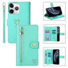 For iPhone 11 Pro Max POLA Love Multi-Card Slots Zipper Wallet Leather Phone Case(Light Green) - 1
