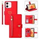 For iPhone 12 POLA Love Multi-Card Slots Zipper Wallet Leather Phone Case(Red) - 1