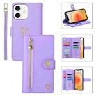 For iPhone 12 POLA Love Multi-Card Slots Zipper Wallet Leather Phone Case(Purple) - 1