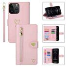 For iPhone 12 Pro POLA Love Multi-Card Slots Zipper Wallet Leather Phone Case(Pink) - 1