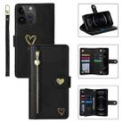 For iPhone 12 Pro POLA Love Multi-Card Slots Zipper Wallet Leather Phone Case(Black) - 1