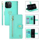 For iPhone 12 Pro POLA Love Multi-Card Slots Zipper Wallet Leather Phone Case(Light Green) - 1