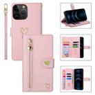 For iPhone 12 Pro Max POLA Love Multi-Card Slots Zipper Wallet Leather Phone Case(Pink) - 1