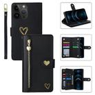 For iPhone 12 Pro Max POLA Love Multi-Card Slots Zipper Wallet Leather Phone Case(Black) - 1