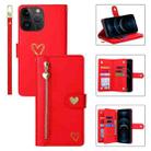For iPhone 12 Pro Max POLA Love Multi-Card Slots Zipper Wallet Leather Phone Case(Red) - 1
