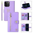For iPhone 12 Pro Max POLA Love Multi-Card Slots Zipper Wallet Leather Phone Case(Purple) - 1