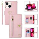 For iPhone 13 POLA Love Multi-Card Slots Zipper Wallet Leather Phone Case(Pink) - 1