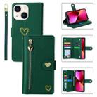 For iPhone 13 POLA Love Multi-Card Slots Zipper Wallet Leather Phone Case(Dark Green) - 1