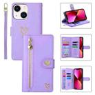 For iPhone 13 POLA Love Multi-Card Slots Zipper Wallet Leather Phone Case(Purple) - 1