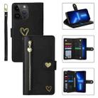 For iPhone 13 Pro POLA Love Multi-Card Slots Zipper Wallet Leather Phone Case(Black) - 1