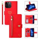 For iPhone 13 Pro POLA Love Multi-Card Slots Zipper Wallet Leather Phone Case(Red) - 1