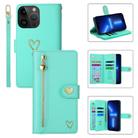 For iPhone 13 Pro POLA Love Multi-Card Slots Zipper Wallet Leather Phone Case(Light Green) - 1